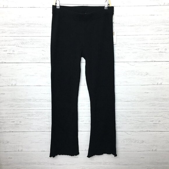 NEW Good American Women's Black Rib Knit Stretch Pants Baby Flare size 5/6 - Picture 2 of 13